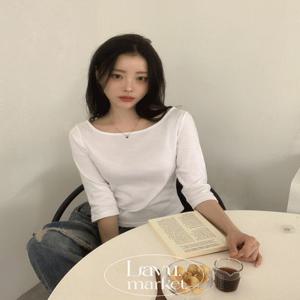 팔꿈치 시크릿 7부✨ 얕은 스퀘어넥 부드러운 면 7부 소매 티셔츠 4color [가을면티/무지티/7부티/스퀘어넥면티/직장인/가을출근룩/팔뚝살커버]