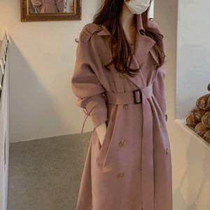 [여리여리❣️인생핏ㅠㅠ] 프리미엄 클래식 루즈핏 견장 벨트 손목 스트랩 허리끈 더블 롱 트렌치 코트 바바리 자켓 봄코디 꽃놀이 핑크 소라 베이지 블랙