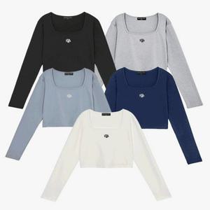 스퀘어 넥 크롭 롱 슬리브: 5color