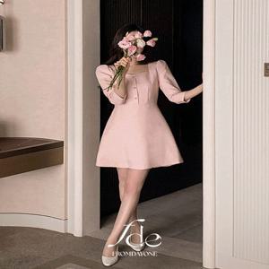 하객룩????Made)퍼퓸 하트스퀘어넥 플레어 트위드원피스(+5cm기장추가옵션/훌/A라인/7부/하객룩/격식룩/데이트룩)