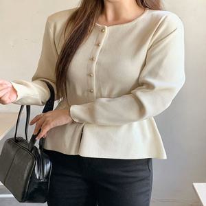 [1천장 돌파✨] [44-120] 리프델링 금장단추 페플럼 니트 가디건( 가을-데일리룩-오피스룩-출근룩-하객룩-상견례룩-격식룩-캐주얼룩-자체제작-120사이즈-빅사이즈-리리앤코 )