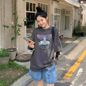 맨하탄 빈티지박시티셔츠 (4color) (반팔 반팔티 오버핏반팔 상의 레이어드티셔츠 박스티 프린팅티셔츠 박시핏 오버핏 가을)