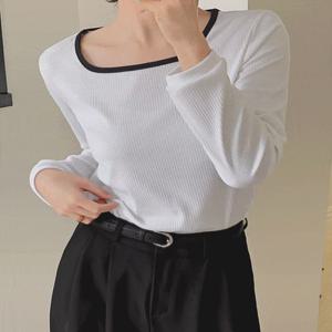 [컬러추가????][보들쫀쫀/배색스퀘어넥][MADE] 스타트 스퀘어넥 배색 골지티셔츠 (44~110) (빅사이즈티셔츠-슬립핏-베이직핏-체형커버-군살커버-반팔티-긴팔티-베이직티)