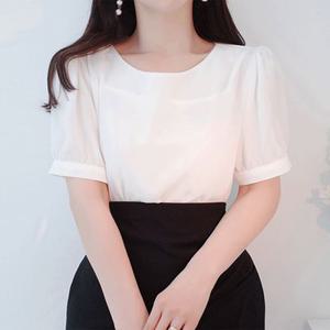 [면접자켓 속 이너] 퀸지 라운드넥 퍼프소매 정장 반팔쉬폰블라우스/2color