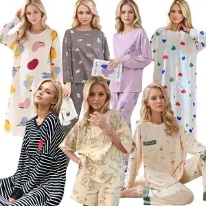 신상품 입고 여성 사계절 잠옷 반팔 원피스 세트 홈웨어 파자마 커플 남성