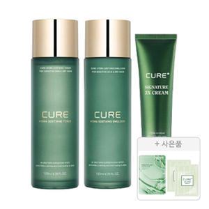 김정문알로에 큐어 시그니처 3x 기획(수딩 토너 130ml, 1개 + 수딩 에멀젼 130ml, 1개 + 시그니처 3x 크림 50ml, 1개) +증정(피토 그린 앰플 마스크 30ml, 1매+안티에이징 크림, 2ml, 2개)