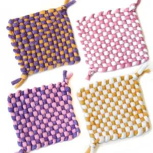 맘아트 DIY 위빙 티매트 2개 만들기 키트 퍼플 핑크 컵받침 실 소품 위빙틀