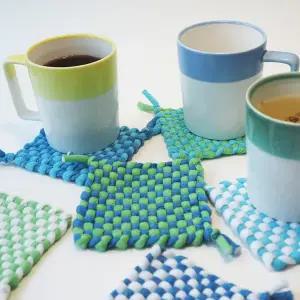 맘아트 DIY 위빙 티매트 2개 만들기 키트 블루 그린 컵받침 실 소품 위빙틀