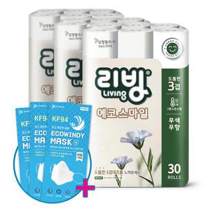 삼정 리빙 에코 스마일 화장지 22M 30롤 3팩 +윈디3장