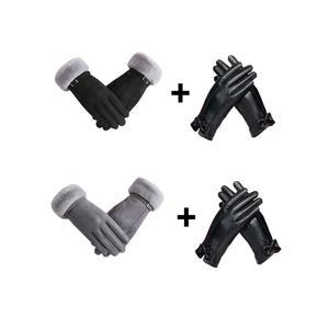 2개 묶음 겨울 여성 스웨이드 세무가죽 부드러운 털장갑 휴대폰터치