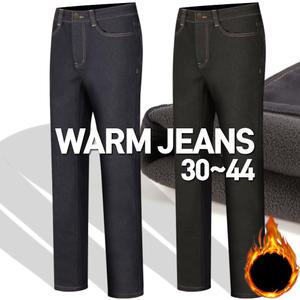 남자 기모 청바지 고급 중년 겨울 스판 방풍 방한 바지 골프 작업복 아빠옷 편한 청기모 빅사이즈 30~44