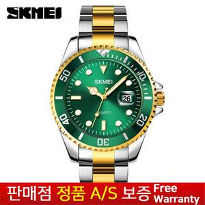 [국내발송][SKMEI][정품]명품 실버골드그린 아날로그 캘런더 남성남자 메탈 패션 손목시계 1779