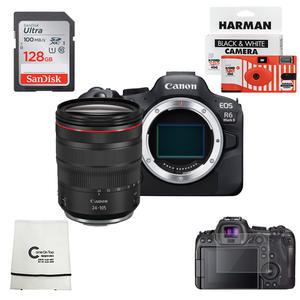 (컴온탑) 캐논 정품 EOS R6 Mark II + RF 24-105mm F4L USM KIT (재고보유) + SD 128GB + 보호필름 + 융+ 포토리뷰 흑백 일회용 카메라 (단독 1100대 판매 돌파!) (재고보유)