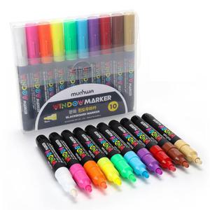 문화연필 윈도우마카 10색 세트 둥근닙 아크릴 유리 글라스 금속 목재 고무 프라스틱 마카펜