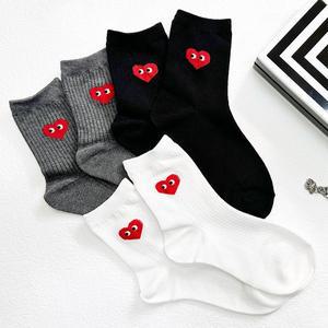 [피칸데코]국산 여자 쁘띠하트 골지중목양말 포인트양말8켤레