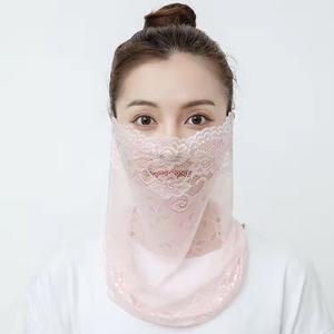 3964 레이스 자외선 차단 마스크 여성 귀걸이 멀티 안면 여름 얼굴가리개 통기성 오픈형 망사 쉬폰