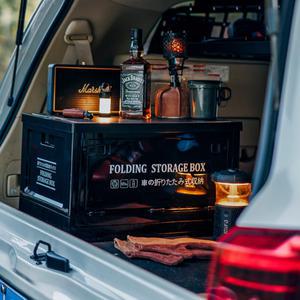 쭈니스토리지 BLACK 캠핑 폴딩박스 사이드오픈 캠핑박스 수납 정리함 접이식 테이블 우드상판 45L