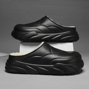 기능성 신발 남성용 겨울 면 슬리퍼, 블랙 플러시 실내 집 신발, 캐주얼 스포츠, 따뜻한 두꺼운 밑창 모피