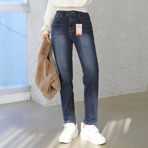 [103st] 여성 융기모 본딩 겨울 배기 청바지/진청 밴딩 스판 데님팬츠 S~3XL 빅사이즈