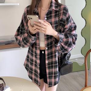 가을 신상 캐주얼 엘라 체크 셔츠 여성 오버핏 루즈핏 남방 긴팔