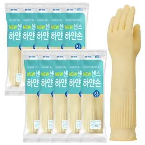하얀손 국내산 무색소 아이보리 주름 고무장갑 10입 (특특대)