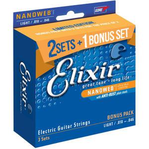 엘릭서 16542 일렉기타줄 니켈 라이트 나노웹 010-046 3팩