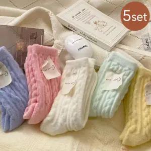[5켤레] 체스트 따듯한 아가일패턴 컬러풀 장목 양말 수면양말 세트