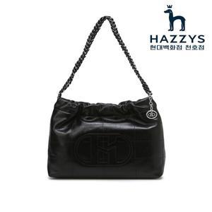 [헤지스ACC] HIBA5E541SV [H20크링클] H패치 블랙 레더 퀼팅 체인 호보 숄더백 M