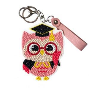정인아트 C-보석십자수 아크릴열쇠고리-학사모 부엉이(핑크)