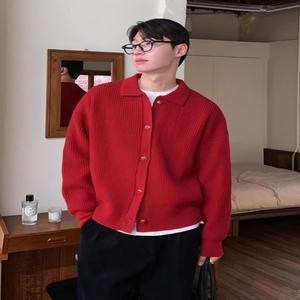 봄가디건 남자 니트 집업 롱 핑크 하늘색 빨간색 니트 가디건 긴팔 가을 시즌 패션 도시 스타일 청춘 유행