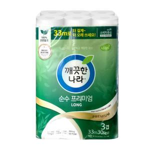 깨끗한나라 순수 프리미엄 33m 3겹 30롤 x 1팩/화장지/휴지