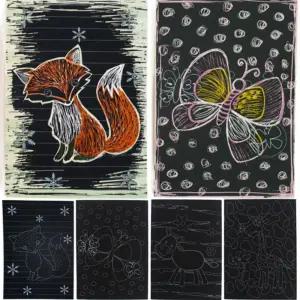 스크래치 그림카드 4종세트 북 스크래치카드 종이 스크레치 도안 색칠공부 스케치북 아트 보드