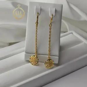 [가앤] 24k순금 장미 꽃 롱 체인 귀걸이 3.75g