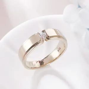 갤러리아 [비앤비골드] 14K 이중 스틱라인 원큐빅 남성 반지 RCM41373