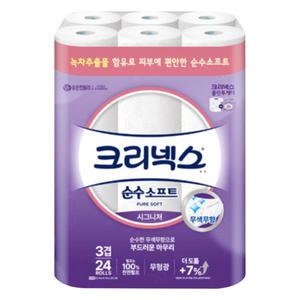 크리넥스 순수소프트 시그니처 3겹 26m 24롤 화장지