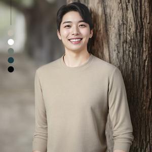 남자 라운드넥 무지 와플 긴팔티셔츠 봄 가을 간절기 와플니트 롱슬리브