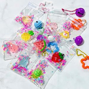 투명 포켓 키링 3개 세트 해양생물 과일 동물 미니 지퍼백 열쇠고리 만들기 투명파우치 꾸미기 DIY키트