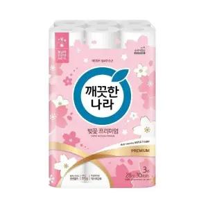 깨끗한나라 3겹화장지 벚꽃 프리미엄 28m 30롤 x 1팩