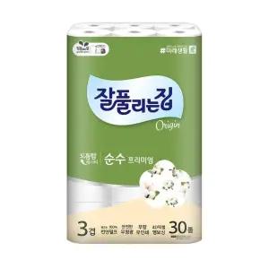 미래생활 잘풀리는집 순수 프리미엄 3겹 천연펄프 화장지 30m, 30롤, 1팩