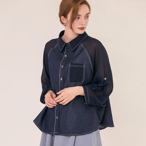 소매시스루 데님 블라우스