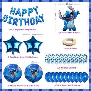 스티치 생일 장식 24인치 풍선 축하 배너 블루 라텍스 Balloo
