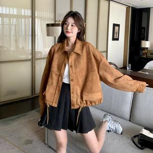 여성 스웨이드 자켓 세무 코트 여성용 레트로 캐주얼 짧은