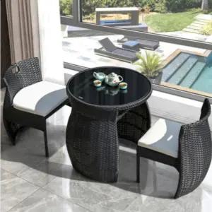 밴프 테라스 정원 야외테이블 세트 라탄 홈카페 블랙
