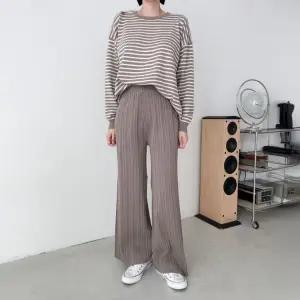 이젤룩 스트라이프 니트티 밴딩 와이드팬츠 세트
