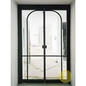 [바른도어]18번 초슬림유압 정대칭양개스윙중문 아치라인+띠분할형 블랙 투명강화유리a