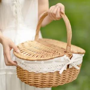 라탄 피크닉 바스켓 수납 바구니 인테리어 소품 중형