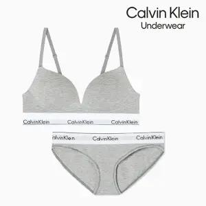 캘빈클라인 여성 모던 코튼 af 플런지 푸쉬업 브라+팬티 세트 qf7623+f3787 grey