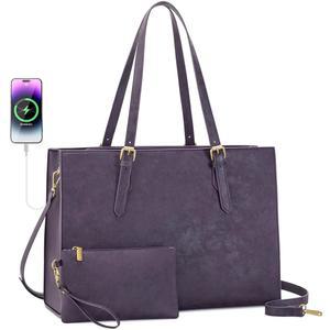 LOVEVOOK 여성용 노트북 가방, USB 충전 포트가 있는 15.6인치 대형 방수 가죽 작업 서류 가방 캐주얼 컴퓨터 숄더백 메신저, 패션 비즈니스 오피스 토트 핸드백 지갑,