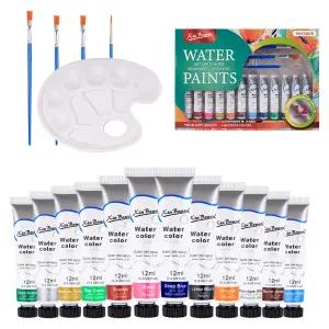 동아피엠에스 12색 수채화 물감 12ml 팔레트 붓 4종 세트