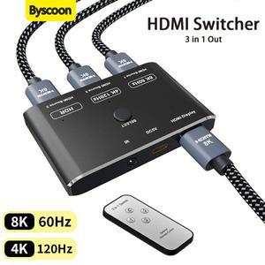 HDMI 2.1 스위치 3입력 1출력 8K@60Hz 4K@120Hz 분배기, 리모컨 포함 방향 지정 HDMI 스위처 (PS5, Xbox, T